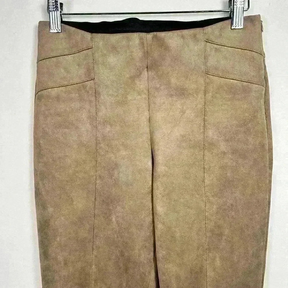 ZARA Faux Suede Ankle Zip Work Pants Leggings Tan Beige High Rise Women M - Picture 8 of 9